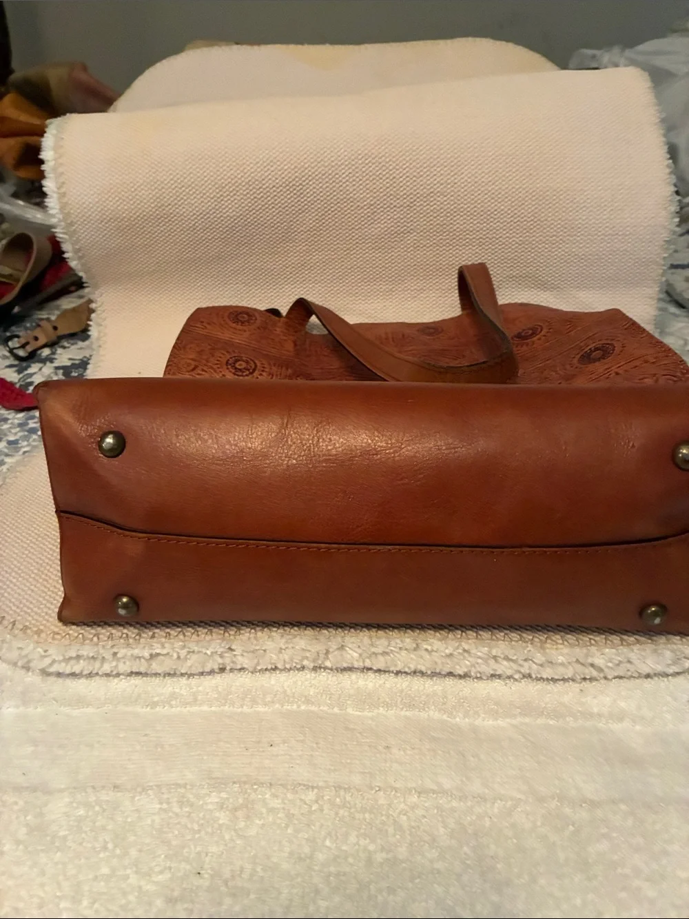 Patricia Nash cognac Embossed LeatherTassel Tote Excellent pre-loved condition